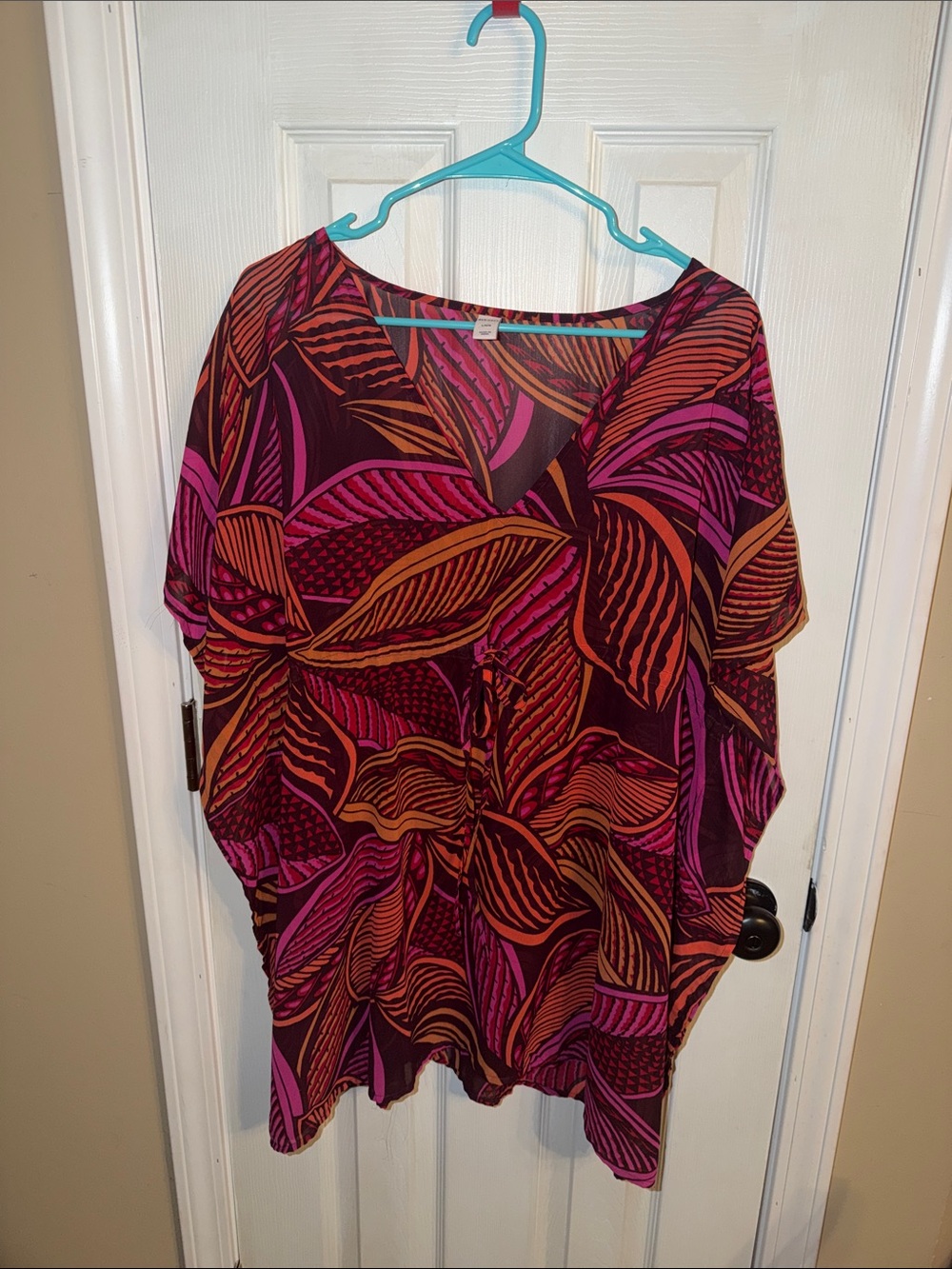 Old Navy Leaf-Print Swim Coverup in Magenta and Orange